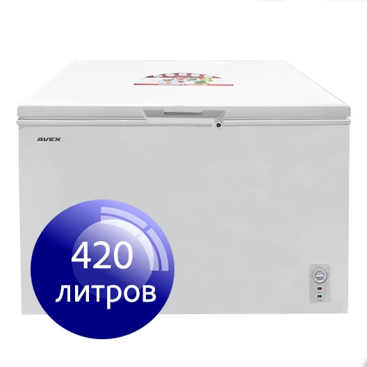 Морозильный ларь AVEX CF 450 L2W, обьем 420 л, класс А, 2 корзины, замок, 24 кг/сут, размер 113*71,5*85 см