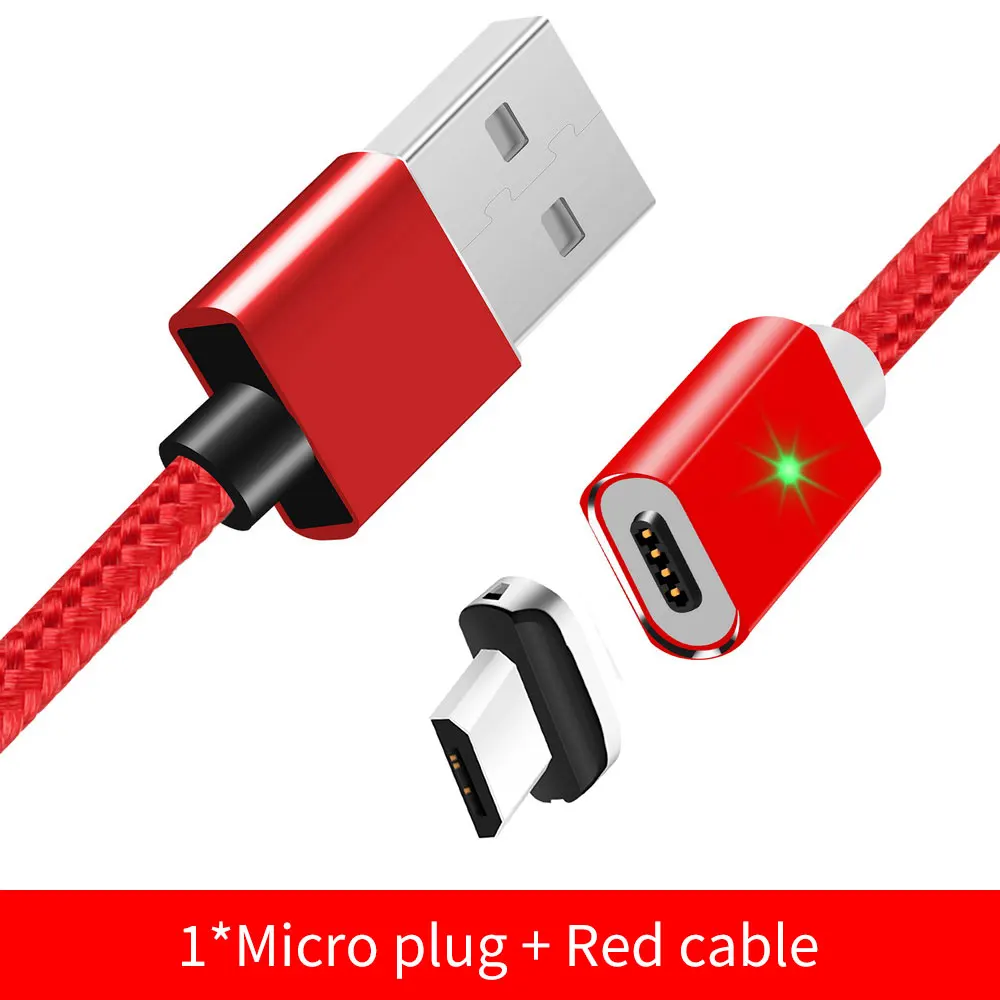 Магнитный кабель Micro usb type C кабель для 1 M 3A провод для быстрого заряда type-C Магнитный зарядный кабель для мобильного телефона - Цвет: Micro Red cable