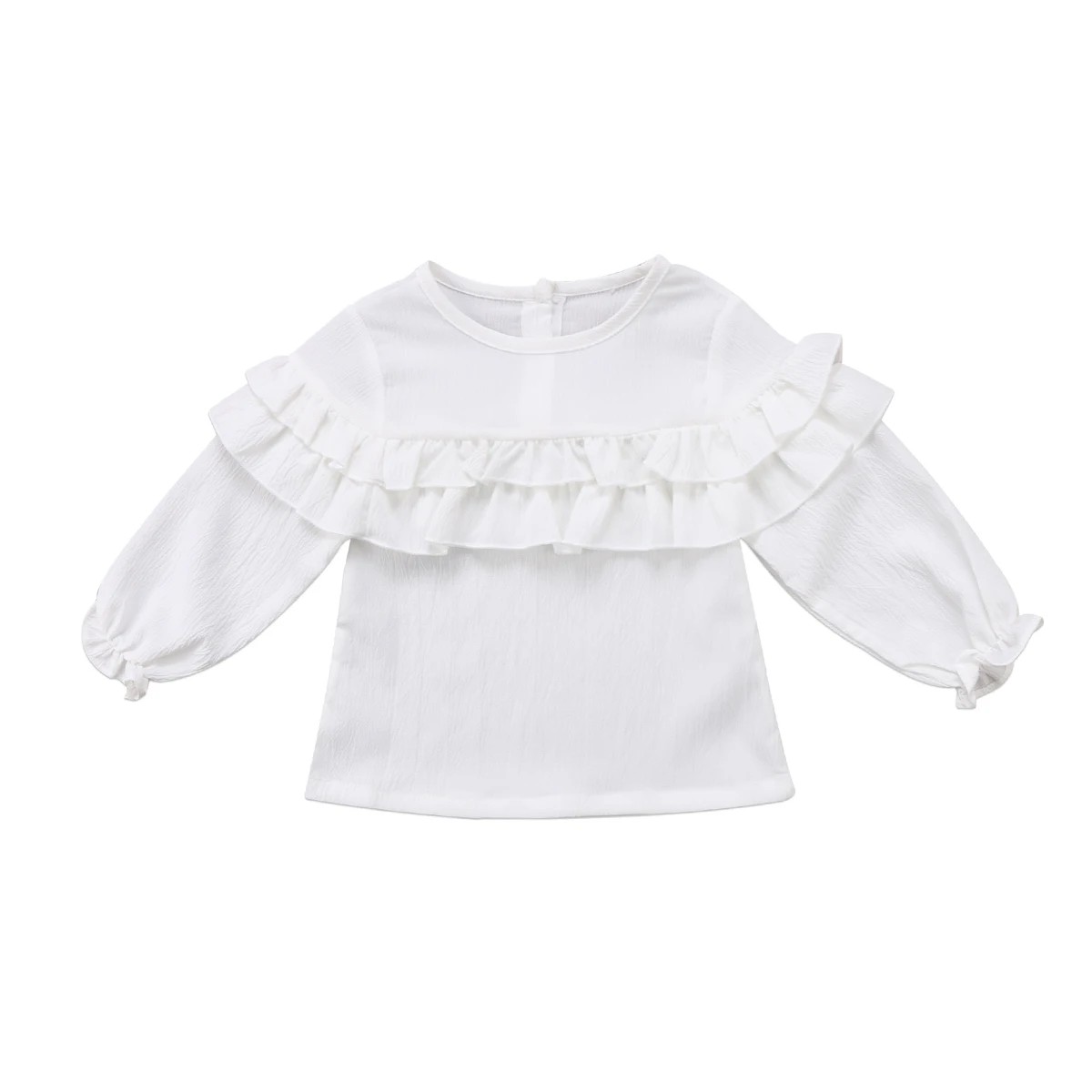 Г. Новая брендовая летняя футболка с длинными рукавами для новорожденных девочек одежда с оборками, рубашка Топы, однотонная одежда От 0 до 3 лет - Цвет: Белый