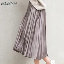 ELEXS, S-6XL, осенняя винтажная юбка, женская зимняя бархатная плиссированная юбка с высокой талией, размера плюс, E7936