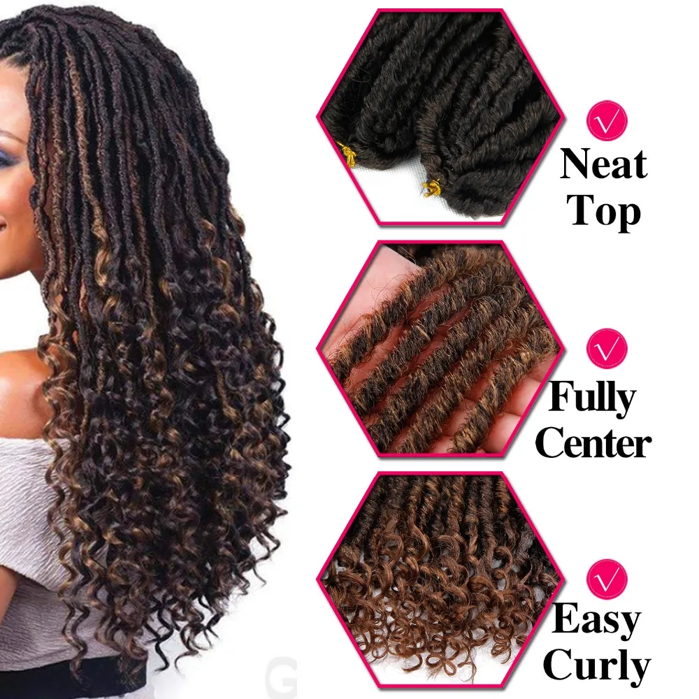 Вязаные волосы Faux locs Curly End 18 дюймов низкотемпературное волокно мягкая богиня