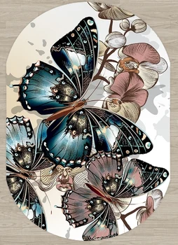 

Else Brown Floral Navy Blue Butterfly 3d Pattern Print Non Slip Microfiber Living Room Modern Oval Washable Area Rug Carpet