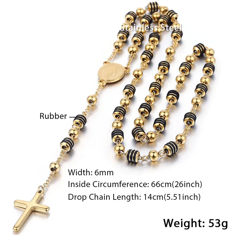 Длинные Четки Ожерелье для мужчин женщин из нержавеющей стали бисера Кулон в виде креста на цепочке женские мужские подарок ювелирные изделия KN434 - Окраска металла: KN434
