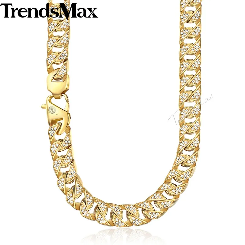 Trendsmax, хип-хоп, Iced Out, полностью Стразы, для мужчин, ожерелье, золото, нержавеющая сталь, цепочка на шею для Мужчин, Ювелирные изделия, KHN109
