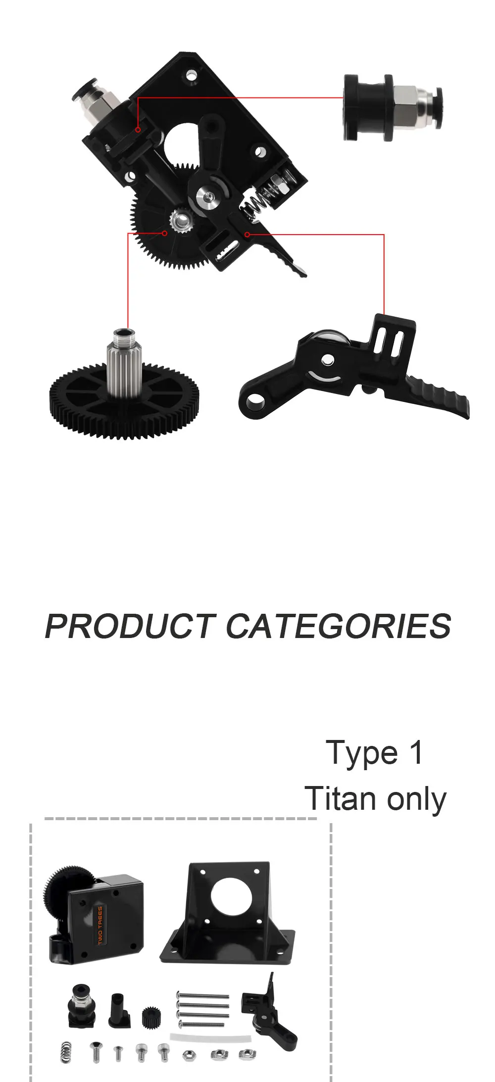 3D Printer parts Black Widow  Extruder Fully Kits Extruder for 1.75mm 3D printer titan extruder for J-head bowden (1)