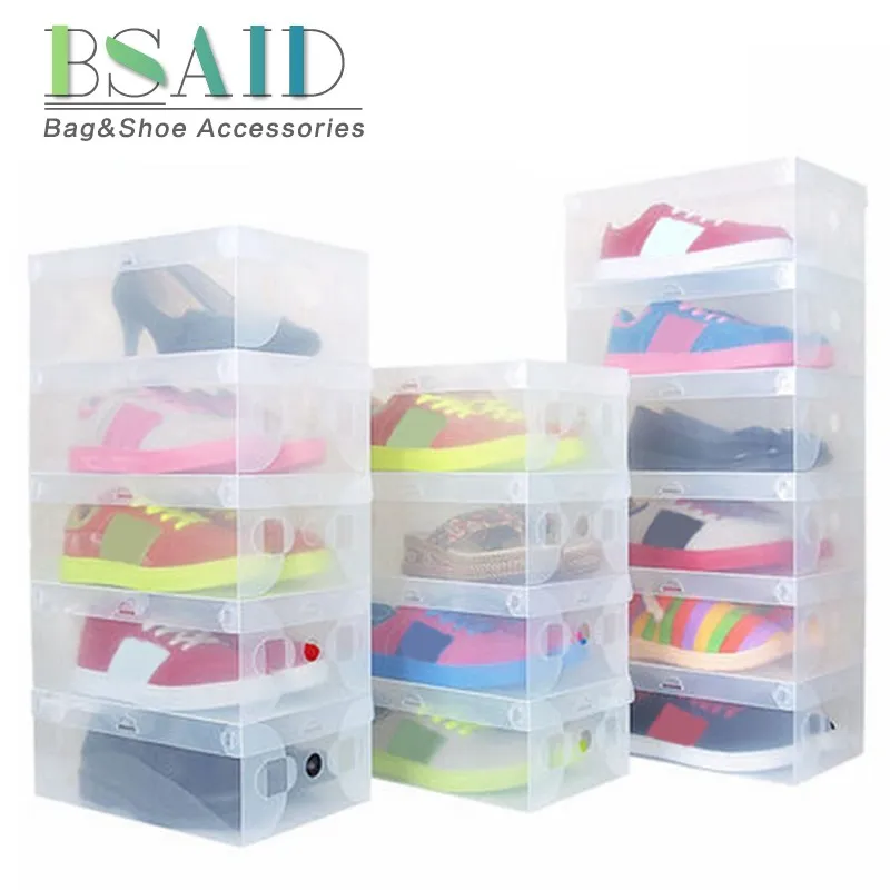 

BSAID 20pcs/lot Transparent Shoe Boxes Case Thick Foldable Plastic Shoebox Clamshell Storage Drawer Shoecase Box Containers New