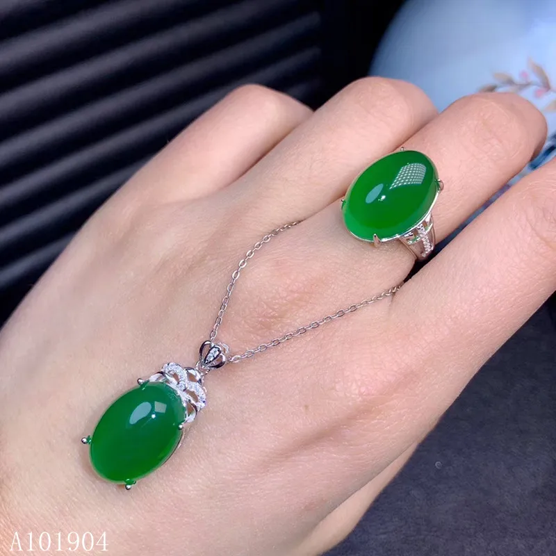 KJJEAXCMY бутик ювелирных изделий 925 с инкрустацией, из чистого серебра Природный зеленый халцедон кольцо женское ожерелье с подвеской модели поддерживают Тести