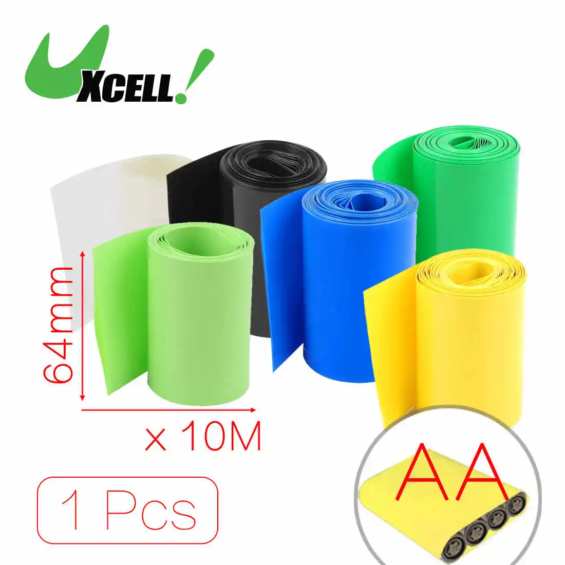 Uxcell 10Meters 64Mm Width Pvc Heat Shrink Wrap Green For Aa Battery