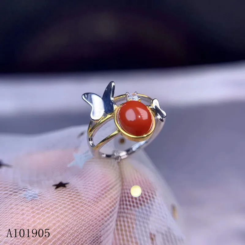 

KJJEAXCMY boutique jewelry 925 sterling silver inlaid natural red coral gemstone female ring support identification