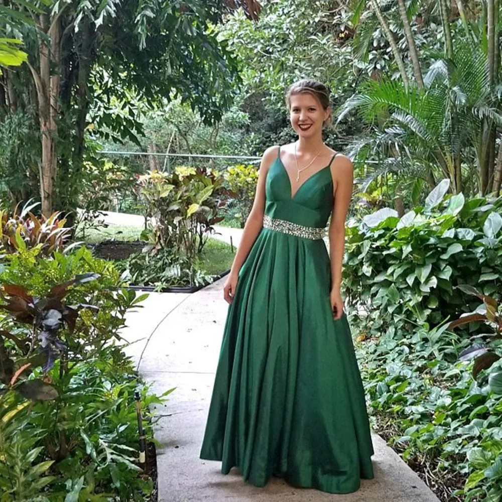 Baijinbay изумрудно-зеленая тафта Длинные платья для выпускного вечера ТРАПЕЦИЕВИДНОЕ элегантное платье на тонких бретельках длиной до пола вечерние платья