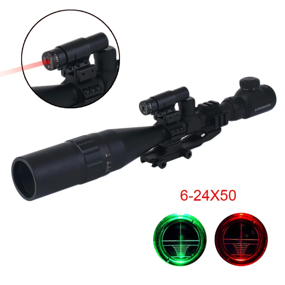

6-24X50 Tactical Hunting Light Green Red Dot Scope Reticle Optical Sight Scope Sunshade Laser Sight red laser sight