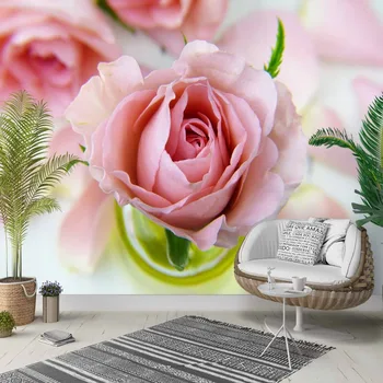 

Else Pink White Roses Green Leaf Flowers 3d Photo Cleanable Fabric Mural Home Decor living Room Bedroom Background Wallpaper