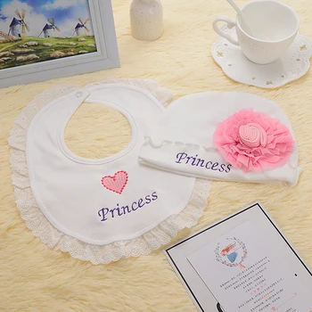 

MIYOCAR Any text can make all cotton soft and safe sweet baby bib and hat set unique gift for baby