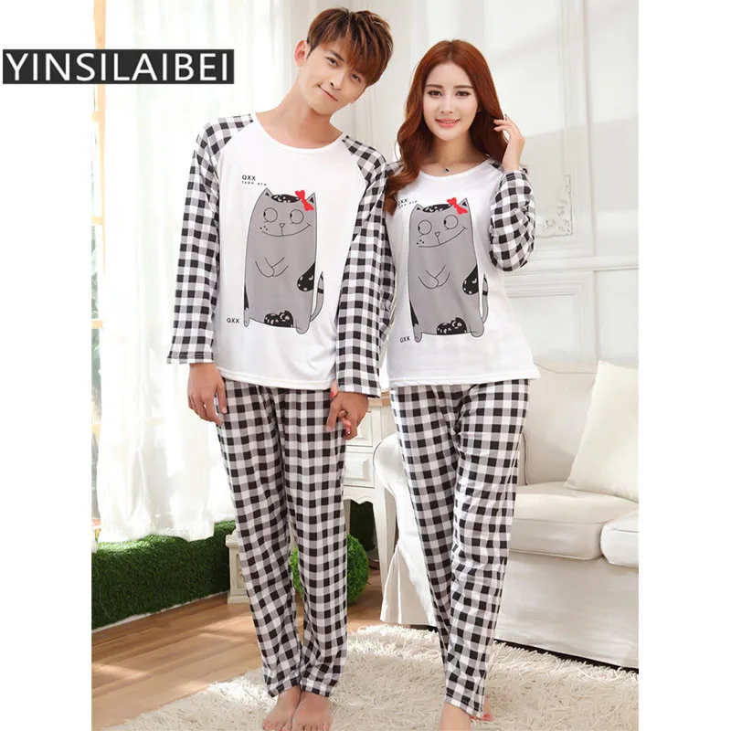 

Spring Autumn Milk Fiber Women/Men Pajamas Set For Couple Cartoon Print Plus Size Female Sleepwear Home Clothing SR080#10