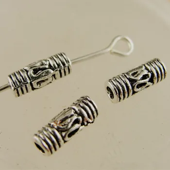 

100 PCS 4*9MM Metal Zinc Alloy Antique Silver Color Carved Hole Beads For Jewelry Making DIY Component