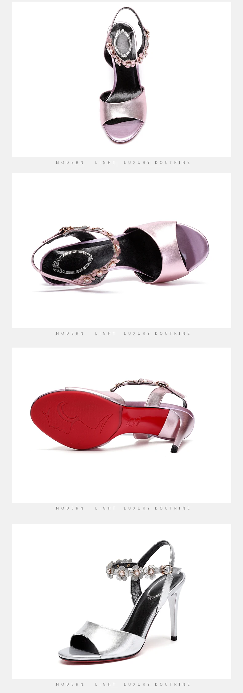 Сандалии Для женщин кожаные летние туфли босоножки на высоком каблуке Для женщин розовый серебряный 9 см цветы