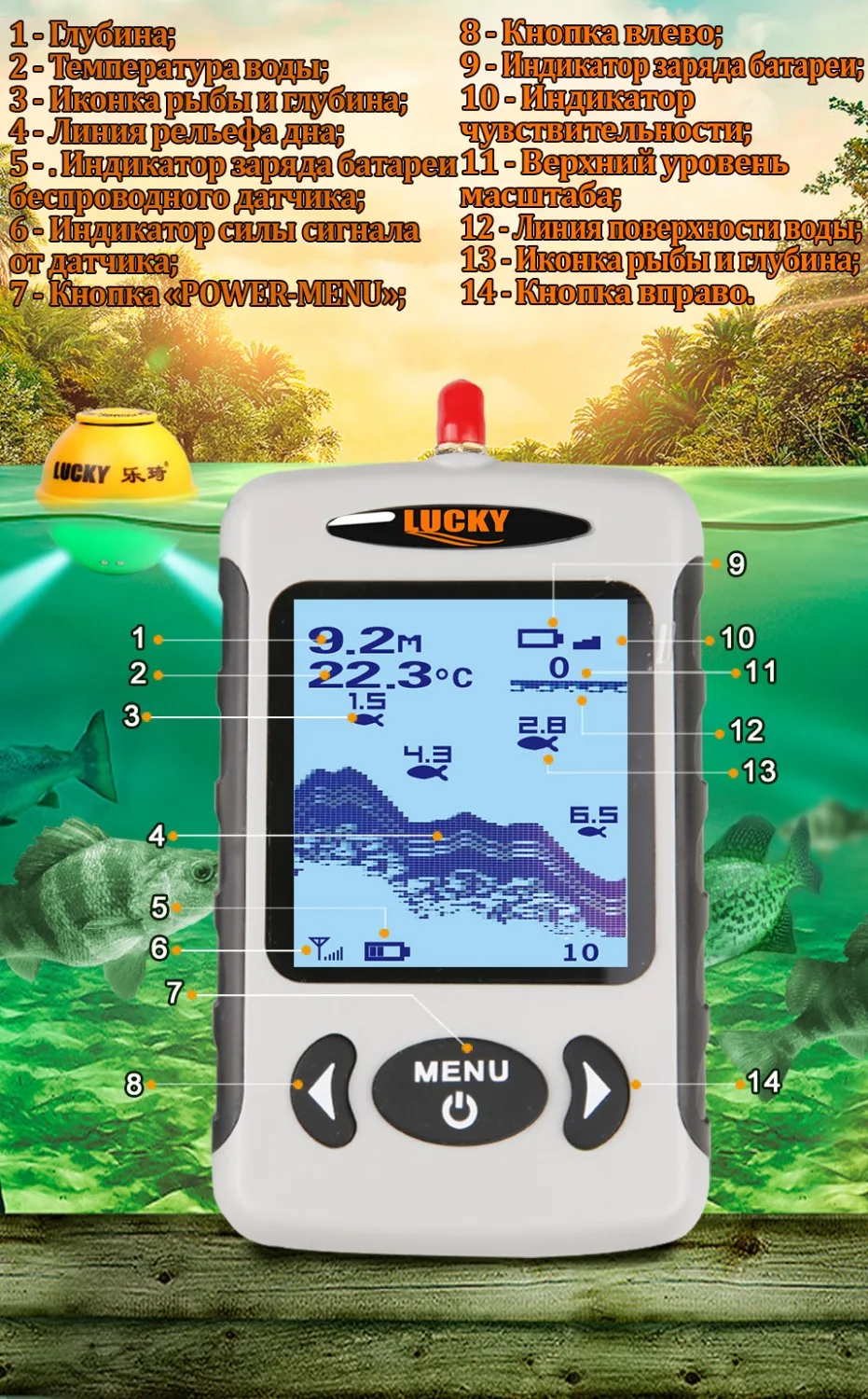 محظوظ FFW718 LA اللاسلكية صياد السمك محظوظ FFW718LA ، 45 M/135FT Fishfinder ل بحيرة البحر نهر