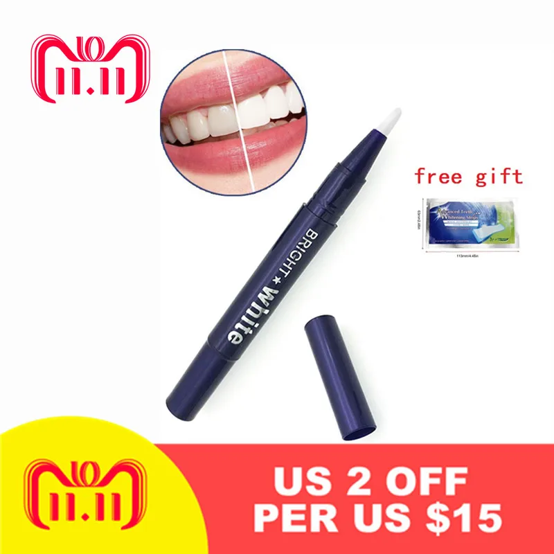 

2.5ml Bright White Tooth Cleaning Bleaching Pen Gel Dental Whitening Tool + Daily Life Teeth Whitening Strips Easy To Use TSLM2