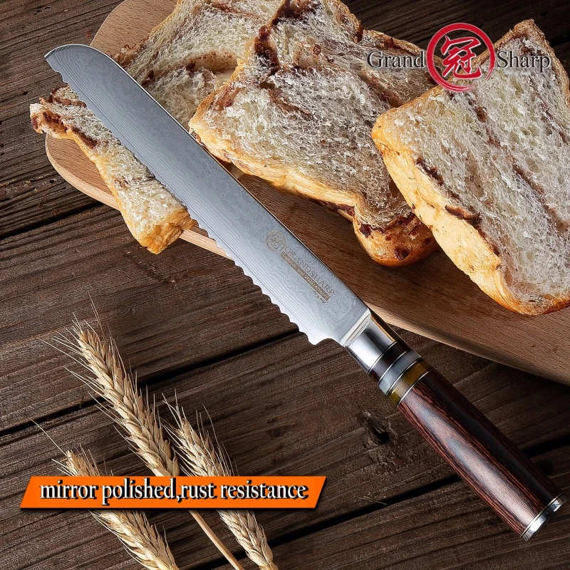 Нож для хлеба, японский дамасский vg10, стальные кухонные ножи, инструменты для нарезки торта, приспособления для выпечки, шеф-повара, с зубчатым лезвием, японские ножи