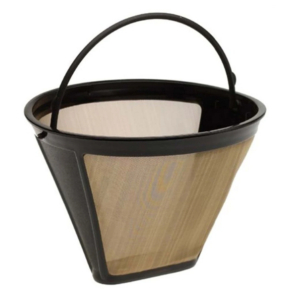 Reusable Coffee Filter 10-12 Cup Cone-Style Gold Mesh With Handle Coffee Filter