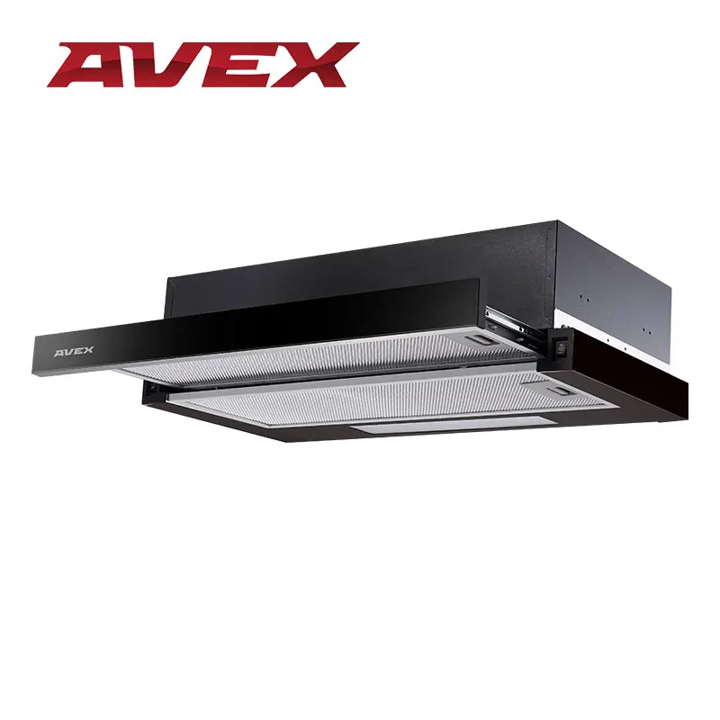 Вытяжка встраиваемая AVEX BS 6042 GB, выдвижной жировой фильтр, черное стекло на передней панели, мощность всасывания 400 куб.м./час, ширина 60 см - Цвет: Black glass