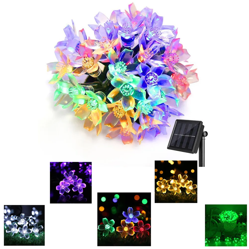 

Solar Garlands light 5m 7m 12m 22M Peach Flower Solar Lamp Power LED String Fairy Lights 6V Garden Christmas Decor For Outdoor