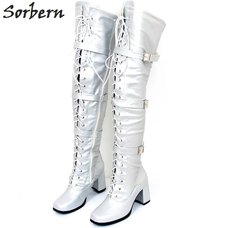 silver over knee boots