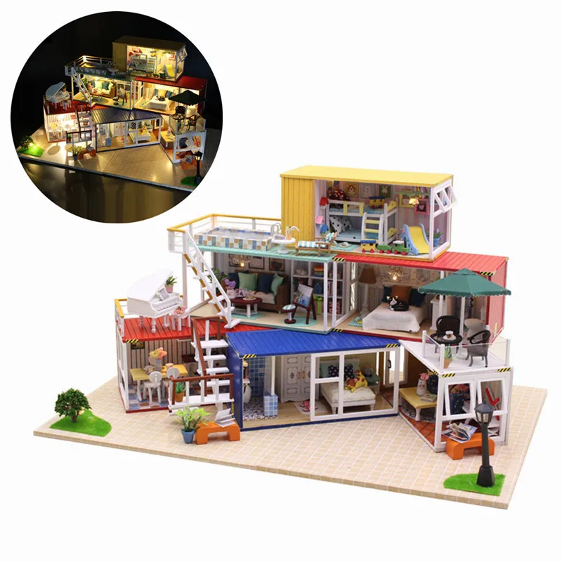 

13843Z 3D Wooden Puzzle DIY Handmade Container Home With Music Cover Light DIY Dollhouse Kit 3D Japanese Style