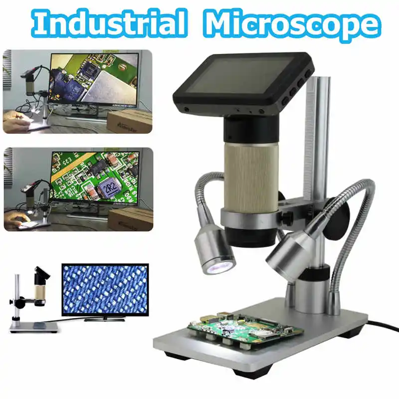 

HD Output 3.0MP DC 5V Industrial Microscope 300x Monocular With 2 LED Light Digital Video Testing LCD Monitor Stand Holder
