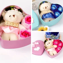 4 шт./компл. Роза Мыло с Медвежонок Для ванной Роза Мыло лепесток с подарочной коробке для Свадьба День рождения святого Валентина день любви подарок