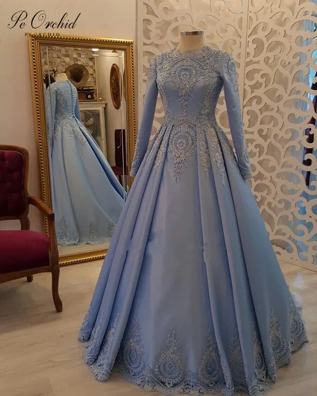 PEORCHID Robe De Soiree 2019 Dubai Abiye Muslimischen Abendkleider Langarm  Party Kleider Für Frauen Spitze Türkische Formales Kleid|Evening Dresses| -  AliExpress