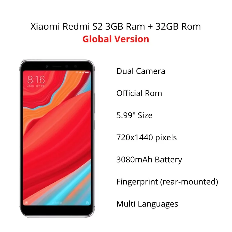 Глобальная версия Xiaomi Redmi S2 32 ГБ Встроенная память 3 ГБ Оперативная память( комплект и запечатанная коробка