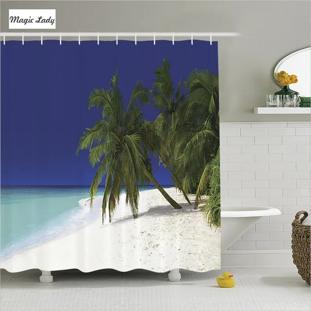 Shower Curtain Tropical Bathroom Accessories Ocean Art Nature Coast Shower Curtain Tropical Bathroom Accessories Ocean Art Nature Coast Colorful S Blue Green Beige Home Decor