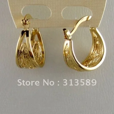 

MIN ORDER 10$/Can mix design/NEW CUTE NEW - YELLOW GOLD SOLID GP OVERLAY FILLED BRASS HOOP 0.55" EARRING/GREAT GIFT/