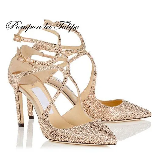 

PLT 19005 Stylish Glitter Shiny Chic Thin High Heels 8.5Cm/10Cm Stilettos Genuine Leather Suede Sexy Sandals Fashion Women Shoes
