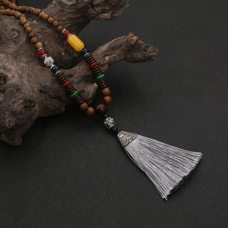 LOVBEAFAS богемные длинные кисточки ожерелье для женщин с бахромой, винтажные хрустальные деревянные бусы богемные кулоны колье, бижутерия, украшение