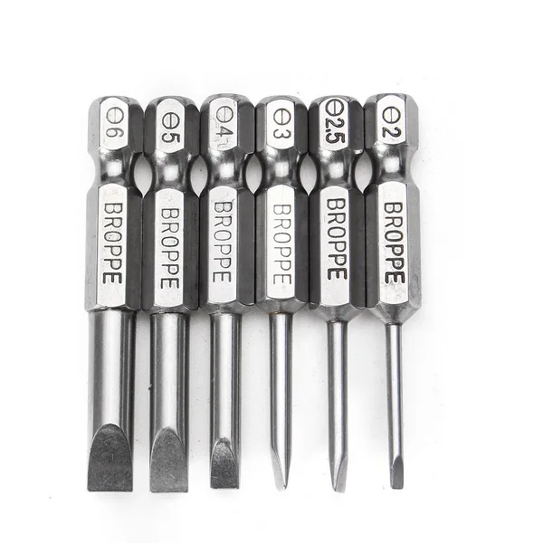 6Pcs 50mm 2.0 6.0mm Flat Head Slotted Tip Screwdrivers Bitsin
