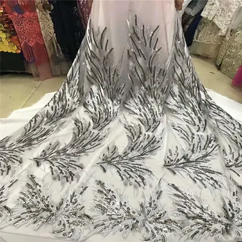 

White silver top quality Big African tulle lace french net lace fabric for aso ebi Lots of shining sequins H923-2