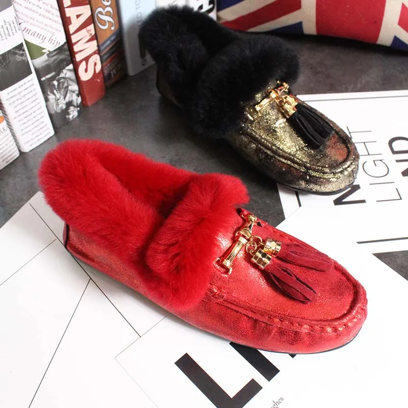 Женская обувь на плоской подошве с искусственным мехом в европейском стиле, сезон осень-зима, обувь в горошек с кисточками, теплая женская обувь, 5 цветов