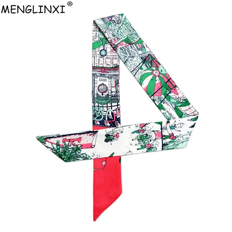 

Paris Street Print Silk Scarf 2020 New Brand Bag Scarf For Women Head Skinny Scarf Long Handle Bag Scarves Wraps Drop Shipping