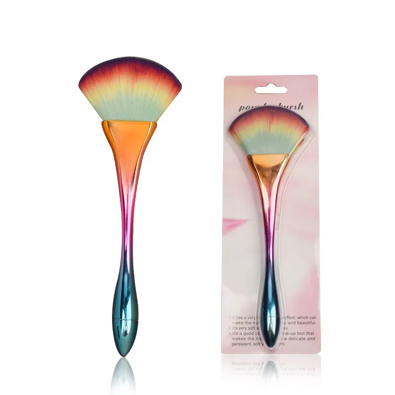 

2018 New Colorful Fan Makeup Brushes Contour High Quality Plating Make Up Brush Soft Synthetic Hair Professional Cosmetic Tool
