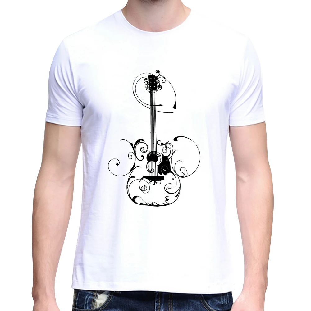 2017 New Stylish Men's Guitar Print Summer O Neck Short Sleeve Top Tee