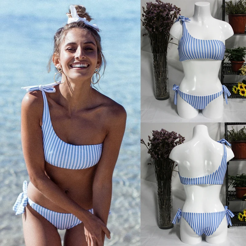 2Styles Low Waist Off One Shoulder Blue Striped Women Push-up Padded Bra Bandage Bikini Set Swimsuit Triangle Swimwear Bathing UTB8BZ5YdtnJXKJkSaiyq6AhwXXaB - 2Styles Low Waist Off One Shoulder Blue Striped Women Push-up Padded Bra Bandage Bikini Set Swimsuit Triangle Swimwear Bathing