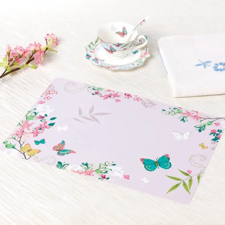 

TECHOME Pastoral Style Placemat For Dining Tableware Pad PVC Table Mat Hot Stand Bowl Dish Mat Kitchen Home Decoration