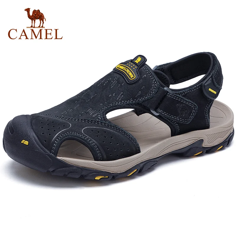 Мужские прогулочные сандалии CAMEL коричневые пляжные из натуральной кожи с