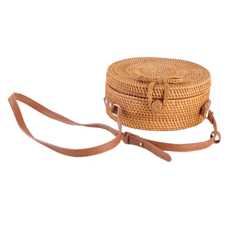 Women Woven Bag Round INS Popular Bohemia Vintage Rattan Straw Bags Handmade Vietnam Circle Female Shoulder Bag Crossbody SS3097 (3)