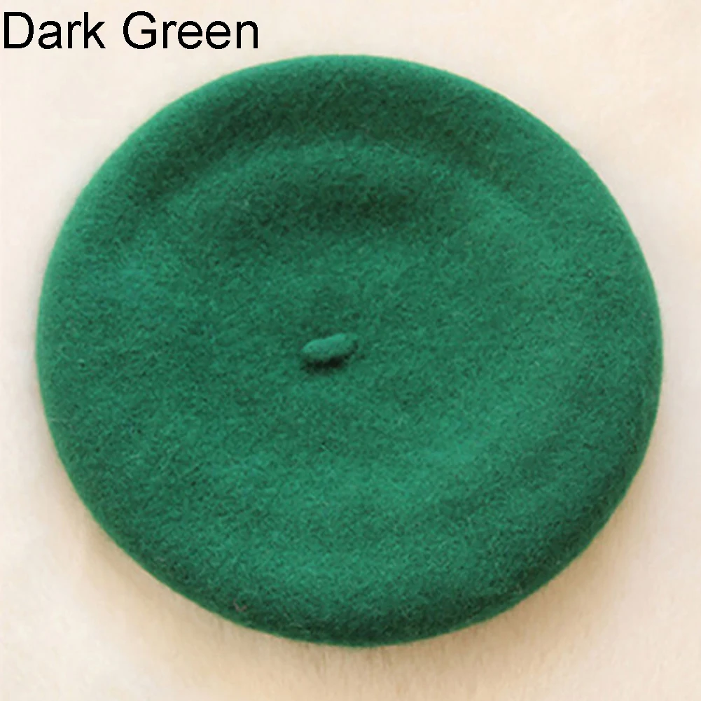 Классический сплошной цвет Зимний французский стильный берет художника шляпа Повседневная Женская кепка подарок - Цвет: Dark Green