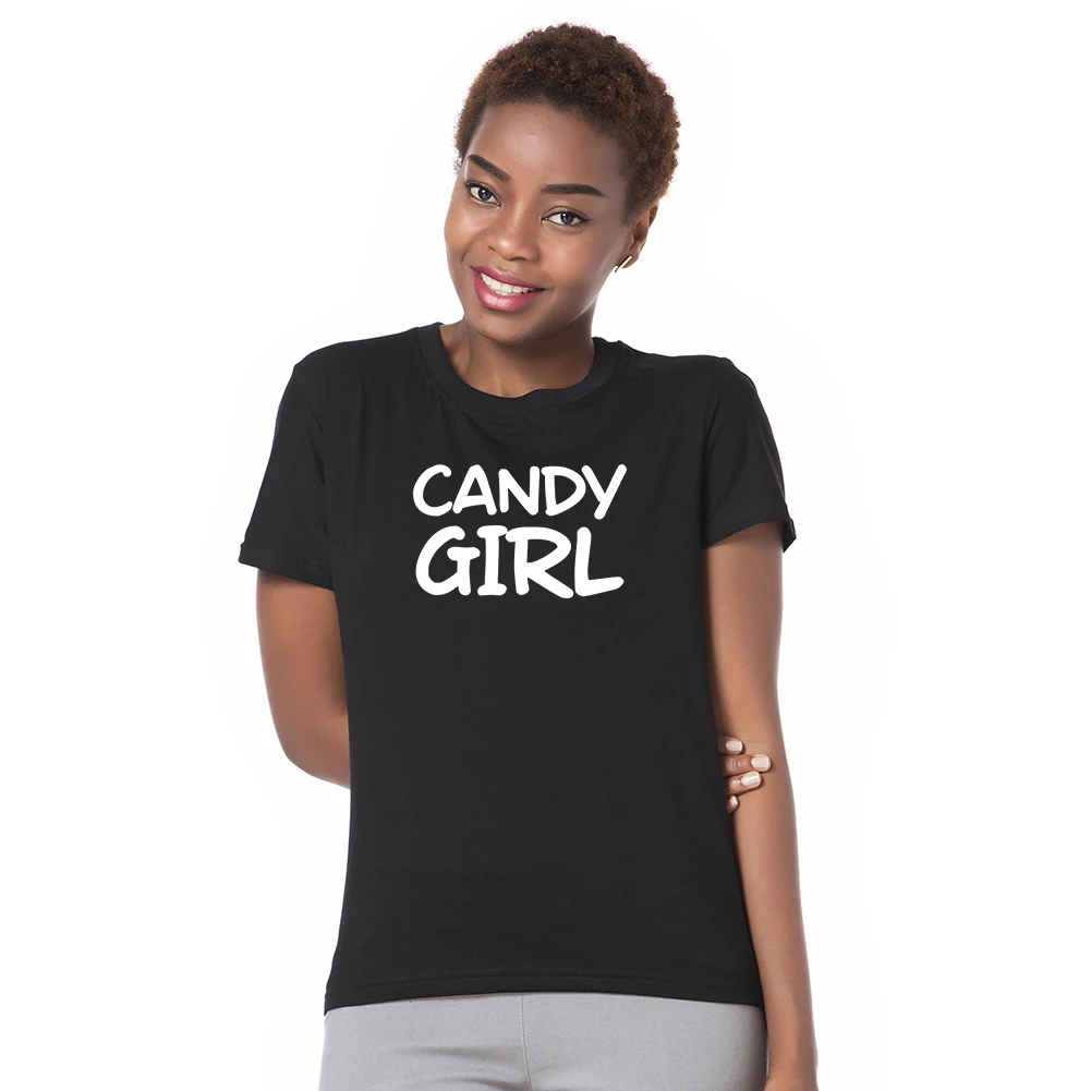 Summer Casual Short Sleeve O Neck Cotton Candy Girl Letter Print T