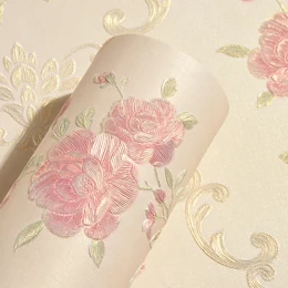 Сладкая Европейская Цветочная настенная бумага, розовая свадебная комната, декоративная настенная бумага, s рулон, самоклеящаяся настенная бумага, Нетканая Цветочная настенная бумага EZ033 - Цвет: Бежевый