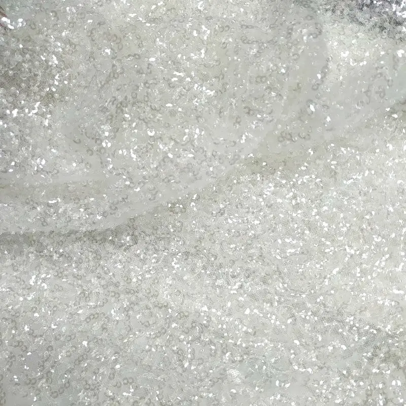 

White silver embroidered sequins fabric for wedding and evening dresses, price per meter, Exclusive handmade high quality